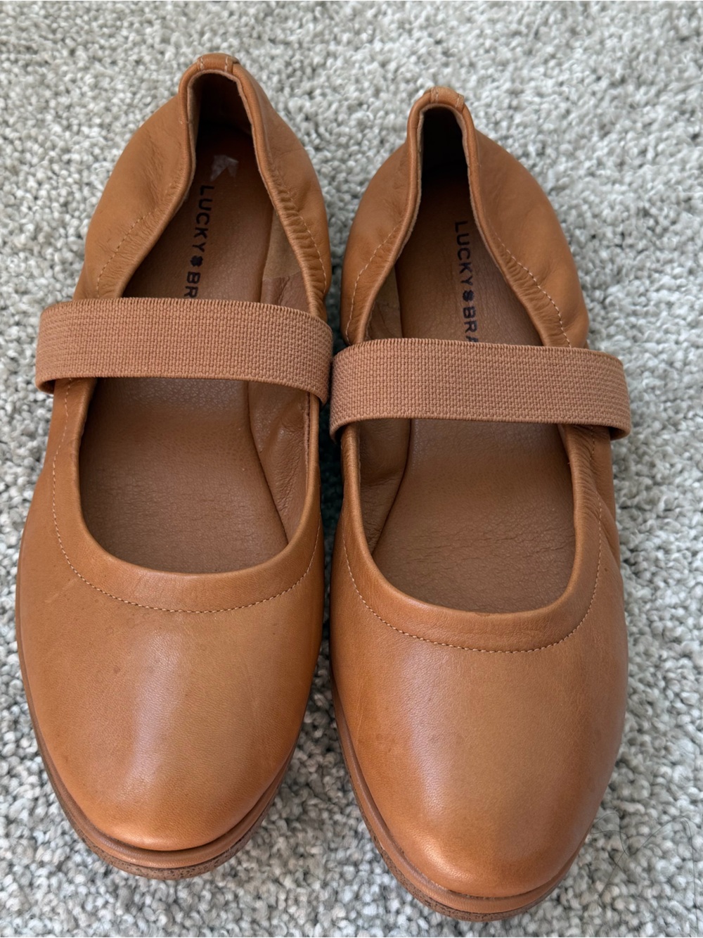 Lucky Brand Women's Cognac Elastic-Strap Mary Jane Flats